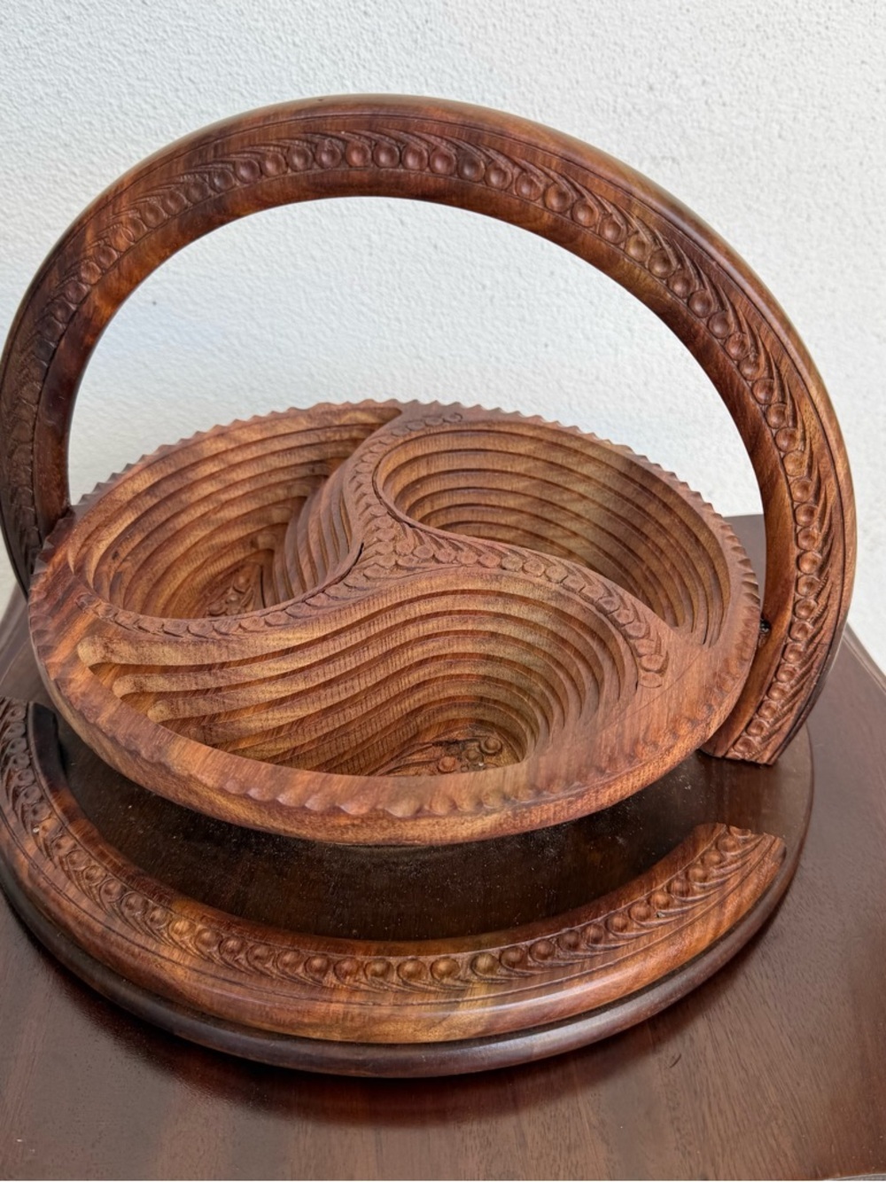 Collapsible Wood Tray Bowl Dry Fruit Decorative Plate Handcrafted For Snacks 12”